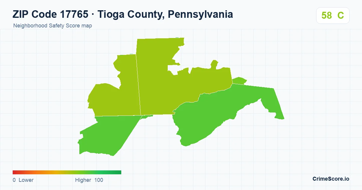 ZIP Code 17765 in Tioga County, Pennsylvania neighborhood Safety Score map