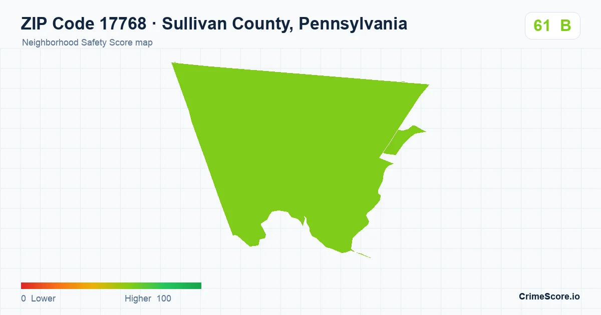 ZIP Code 17768 in Sullivan County, Pennsylvania neighborhood Safety Score map