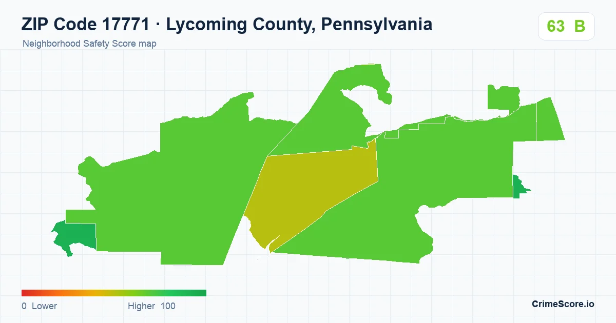 ZIP Code 17771 in Lycoming County, Pennsylvania neighborhood Safety Score map