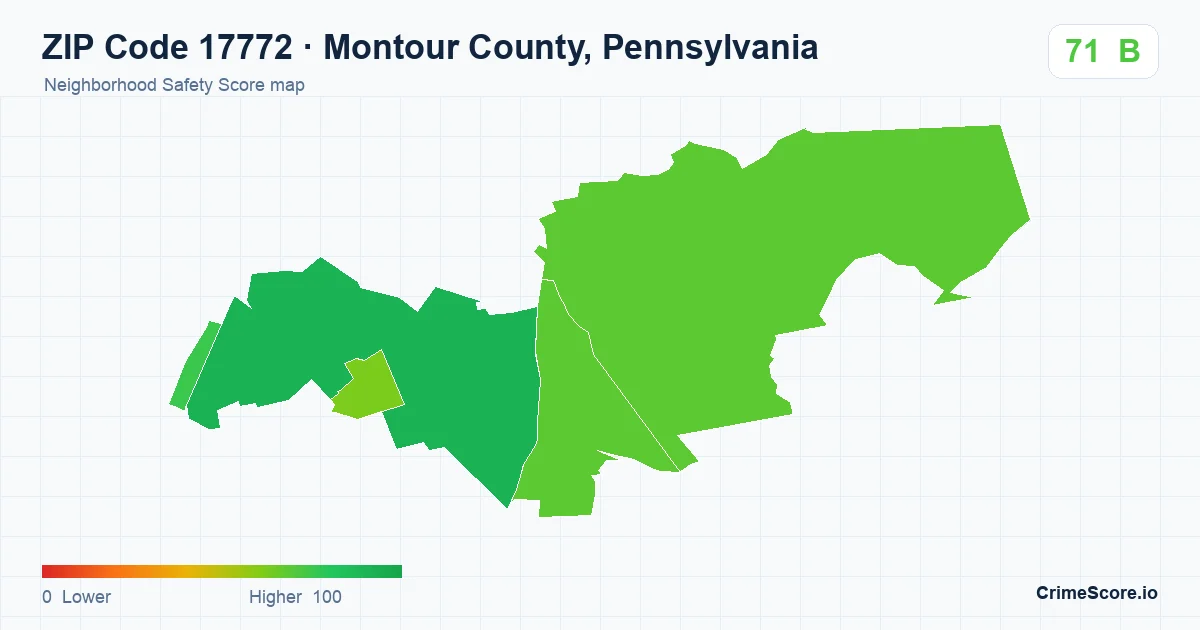 ZIP Code 17772 in Montour County, Pennsylvania neighborhood Safety Score map