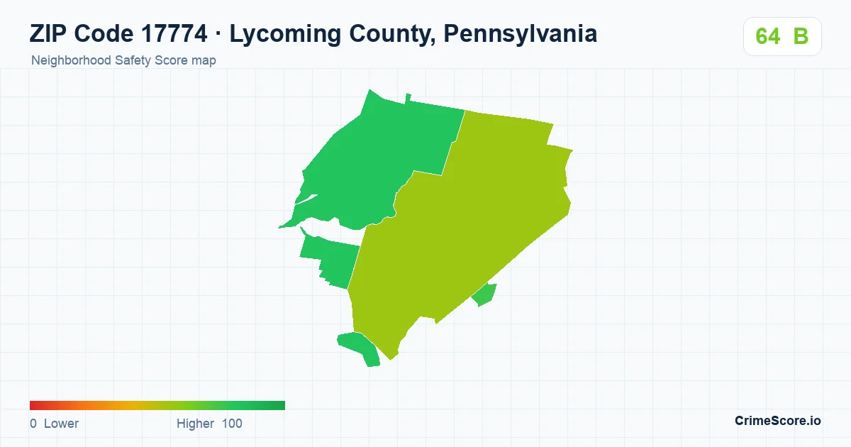 ZIP Code 17774 in Lycoming County, Pennsylvania neighborhood Safety Score map