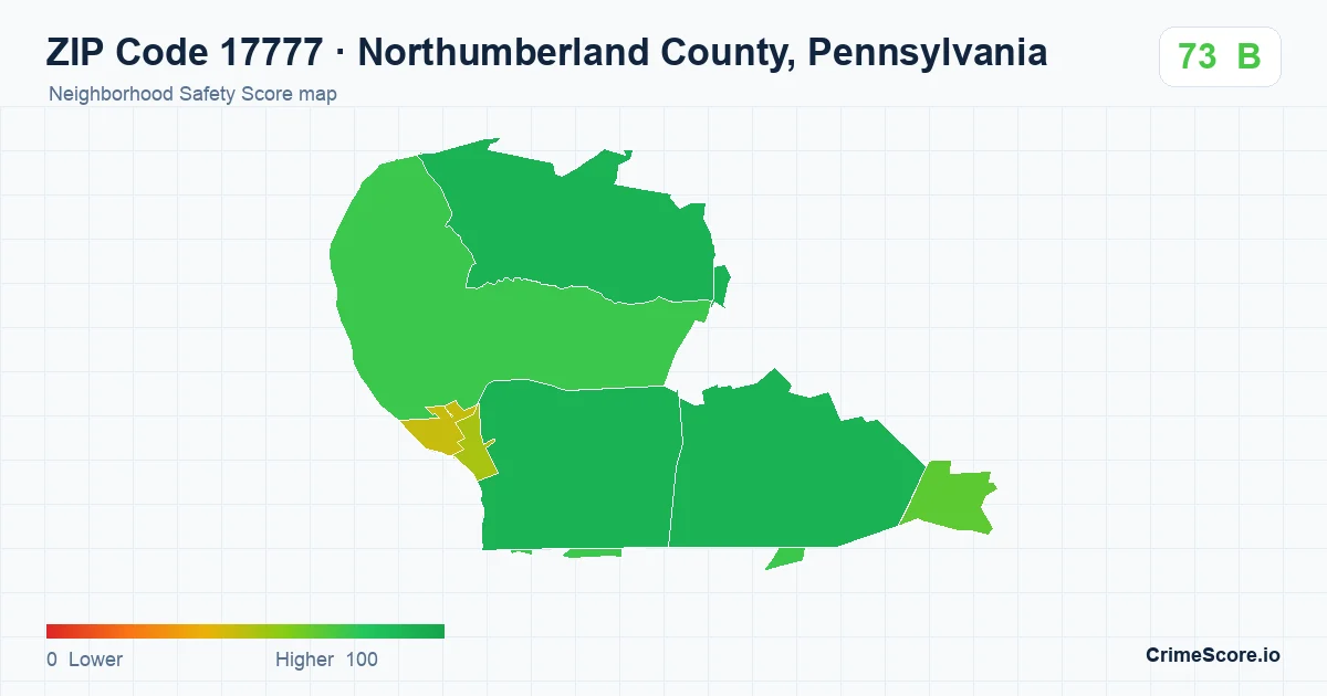 ZIP Code 17777 in Northumberland County, Pennsylvania neighborhood Safety Score map