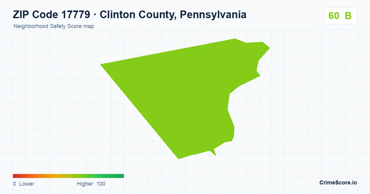 ZIP Code 17779 in Clinton County, Pennsylvania neighborhood Safety Score map