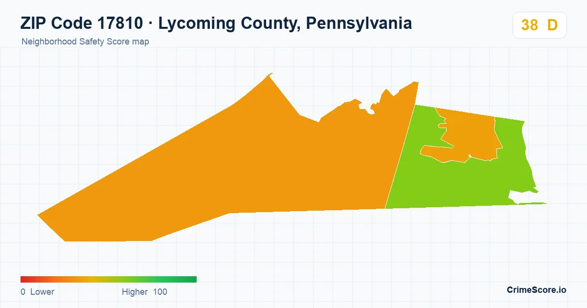 ZIP Code 17810 in Lycoming County, Pennsylvania neighborhood Safety Score map