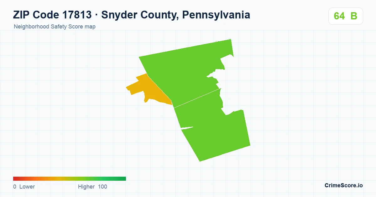 ZIP Code 17813 in Snyder County, Pennsylvania neighborhood Safety Score map