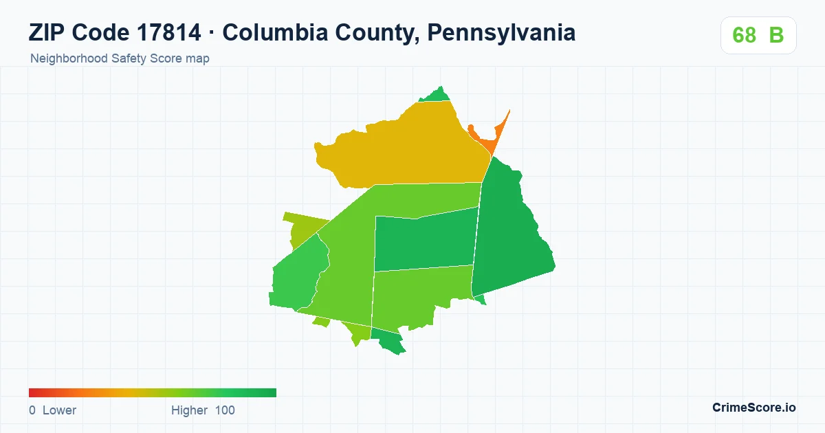 ZIP Code 17814 in Columbia County, Pennsylvania neighborhood Safety Score map