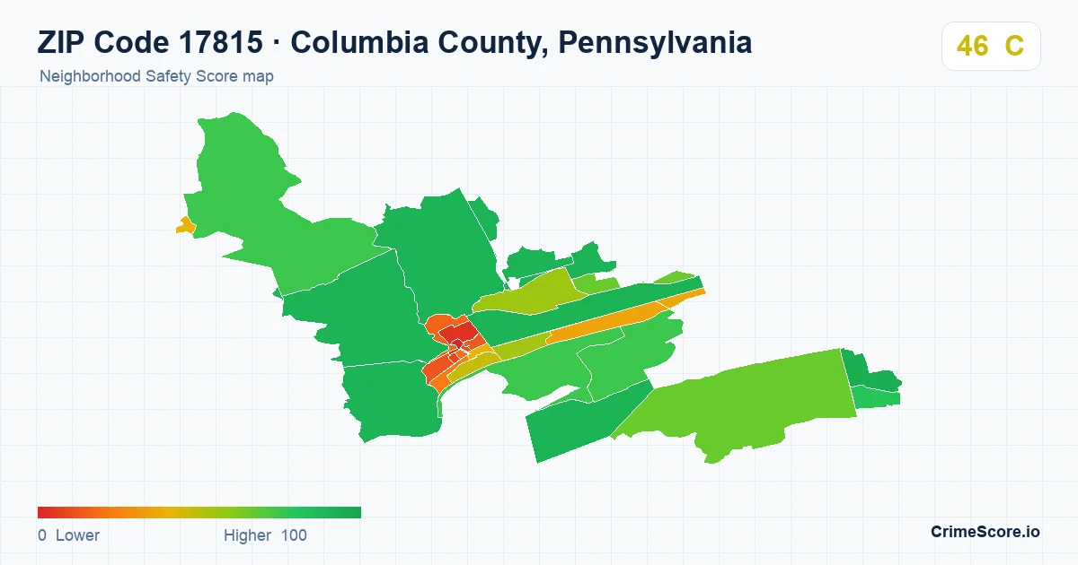 ZIP Code 17815 in Columbia County, Pennsylvania neighborhood Safety Score map