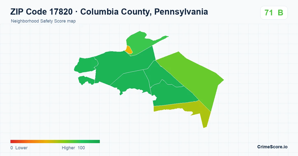 ZIP Code 17820 in Columbia County, Pennsylvania neighborhood Safety Score map