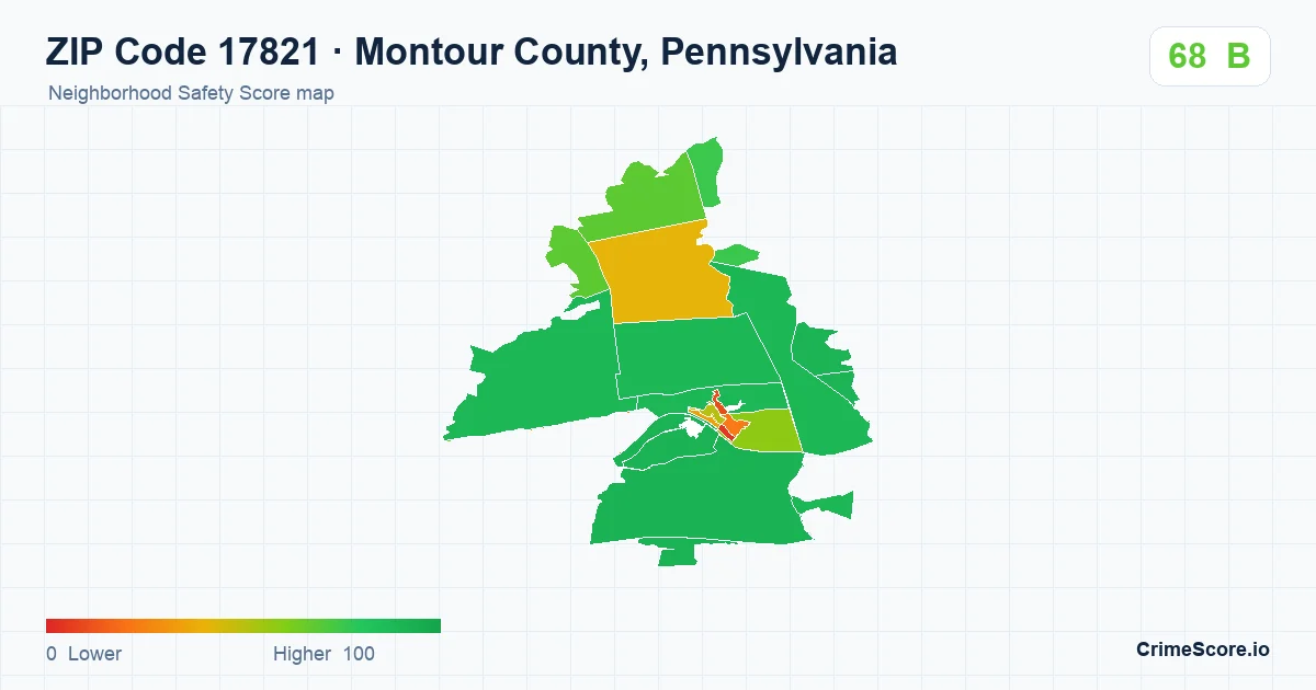 ZIP Code 17821 in Montour County, Pennsylvania neighborhood Safety Score map