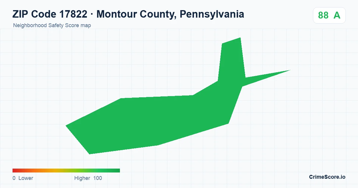 ZIP Code 17822 in Montour County, Pennsylvania neighborhood Safety Score map