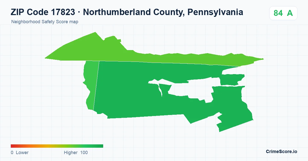 ZIP Code 17823 in Northumberland County, Pennsylvania neighborhood Safety Score map