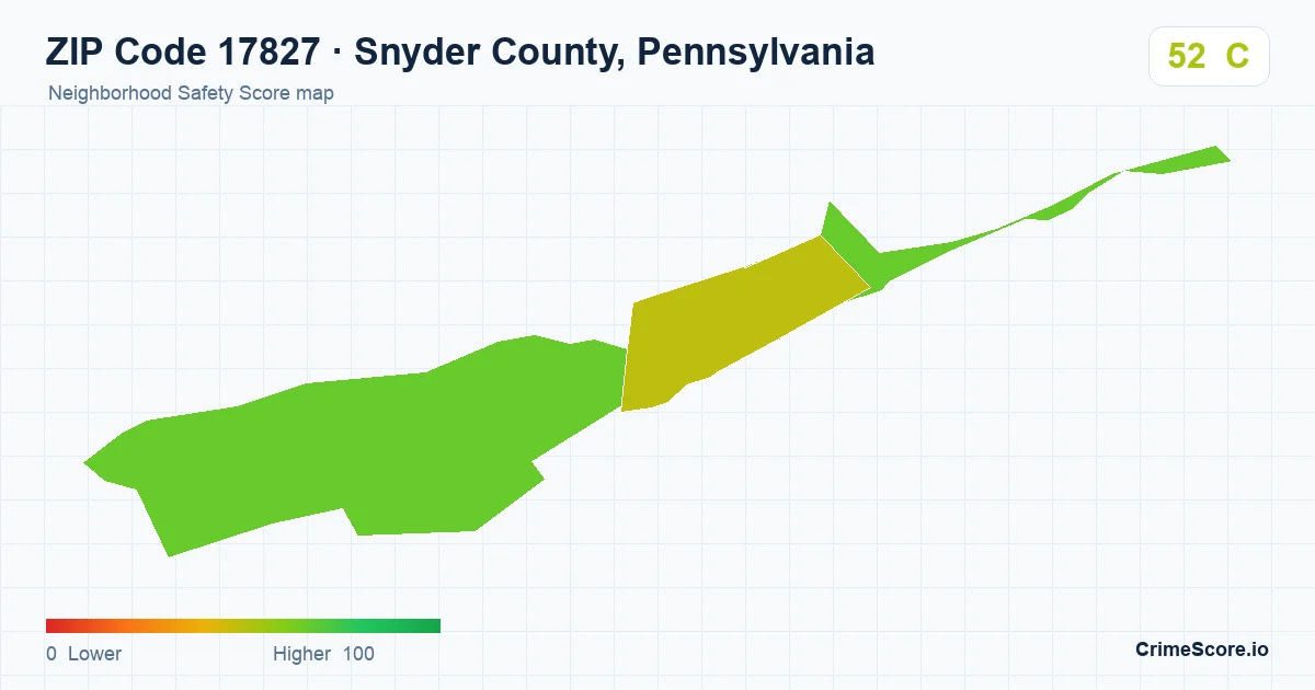 ZIP Code 17827 in Snyder County, Pennsylvania neighborhood Safety Score map