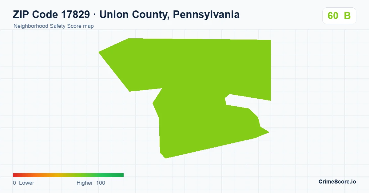 ZIP Code 17829 in Union County, Pennsylvania neighborhood Safety Score map