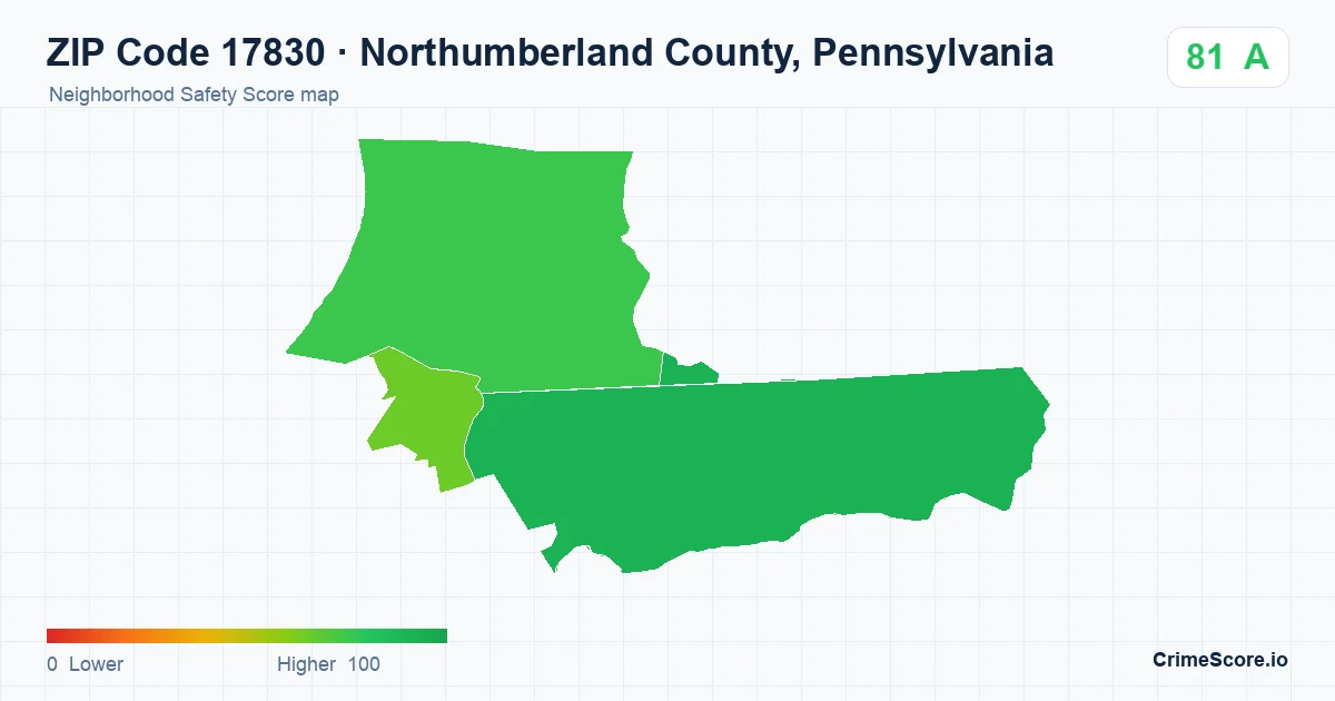 ZIP Code 17830 in Northumberland County, Pennsylvania neighborhood Safety Score map
