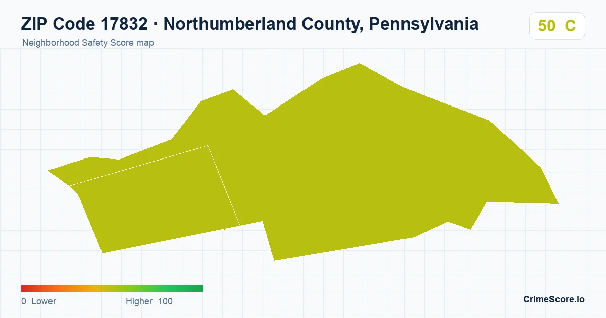 ZIP Code 17832 in Northumberland County, Pennsylvania neighborhood Safety Score map