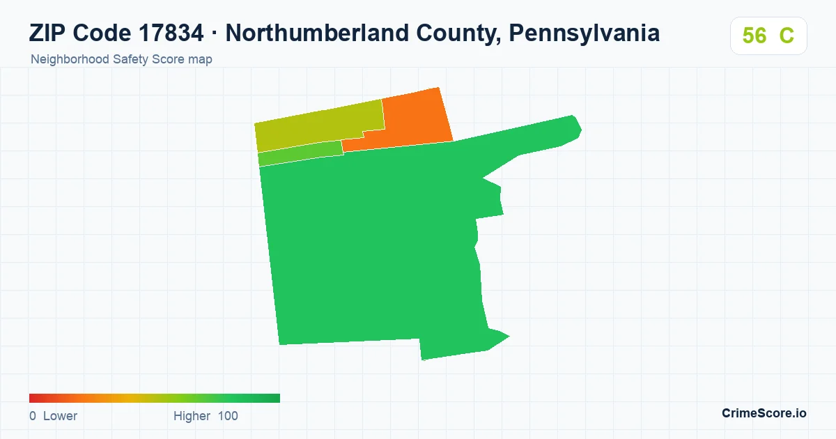 ZIP Code 17834 in Northumberland County, Pennsylvania neighborhood Safety Score map