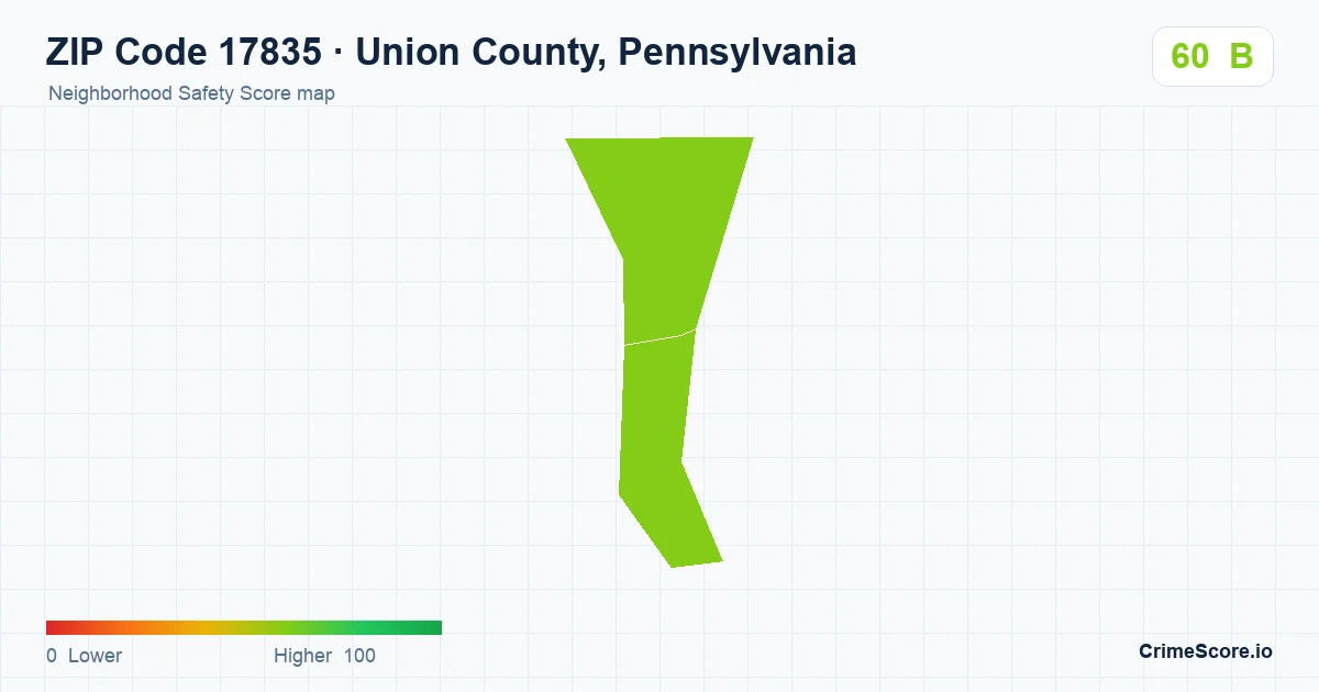 ZIP Code 17835 in Union County, Pennsylvania neighborhood Safety Score map
