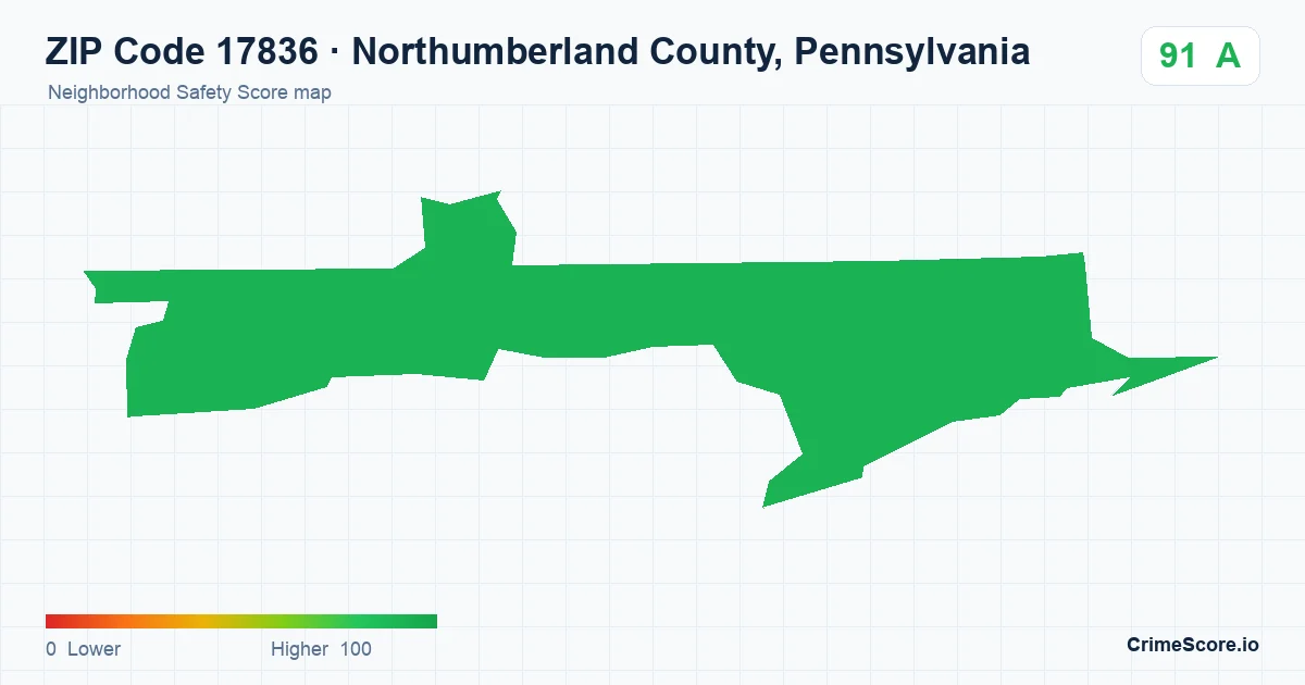 ZIP Code 17836 in Northumberland County, Pennsylvania neighborhood Safety Score map