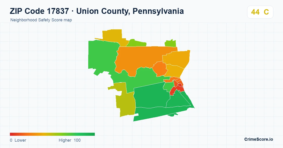 ZIP Code 17837 in Union County, Pennsylvania neighborhood Safety Score map