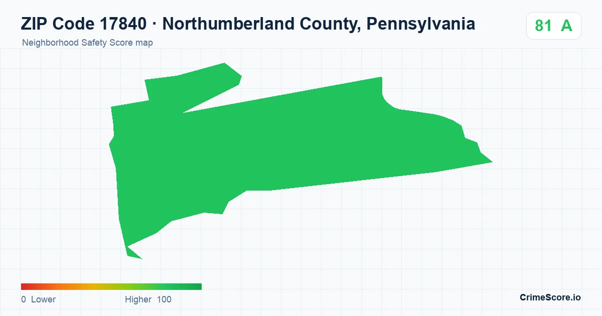 ZIP Code 17840 in Northumberland County, Pennsylvania neighborhood Safety Score map