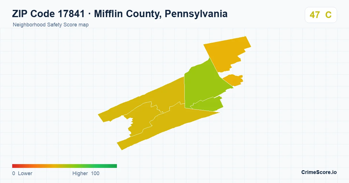 ZIP Code 17841 in Mifflin County, Pennsylvania neighborhood Safety Score map