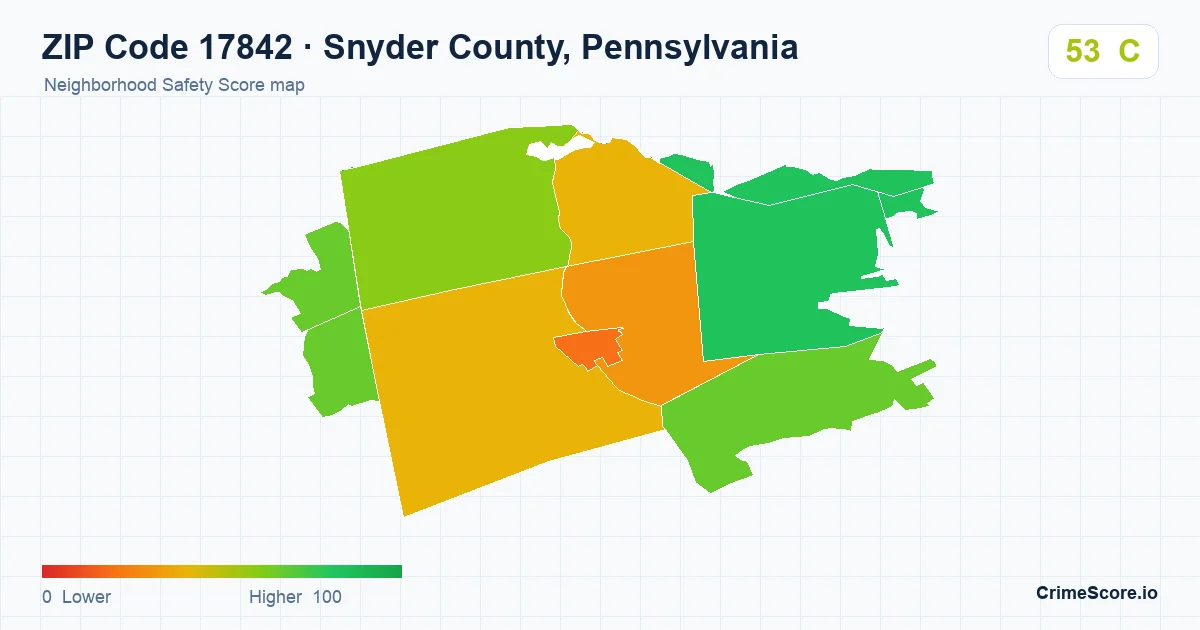 ZIP Code 17842 in Snyder County, Pennsylvania neighborhood Safety Score map