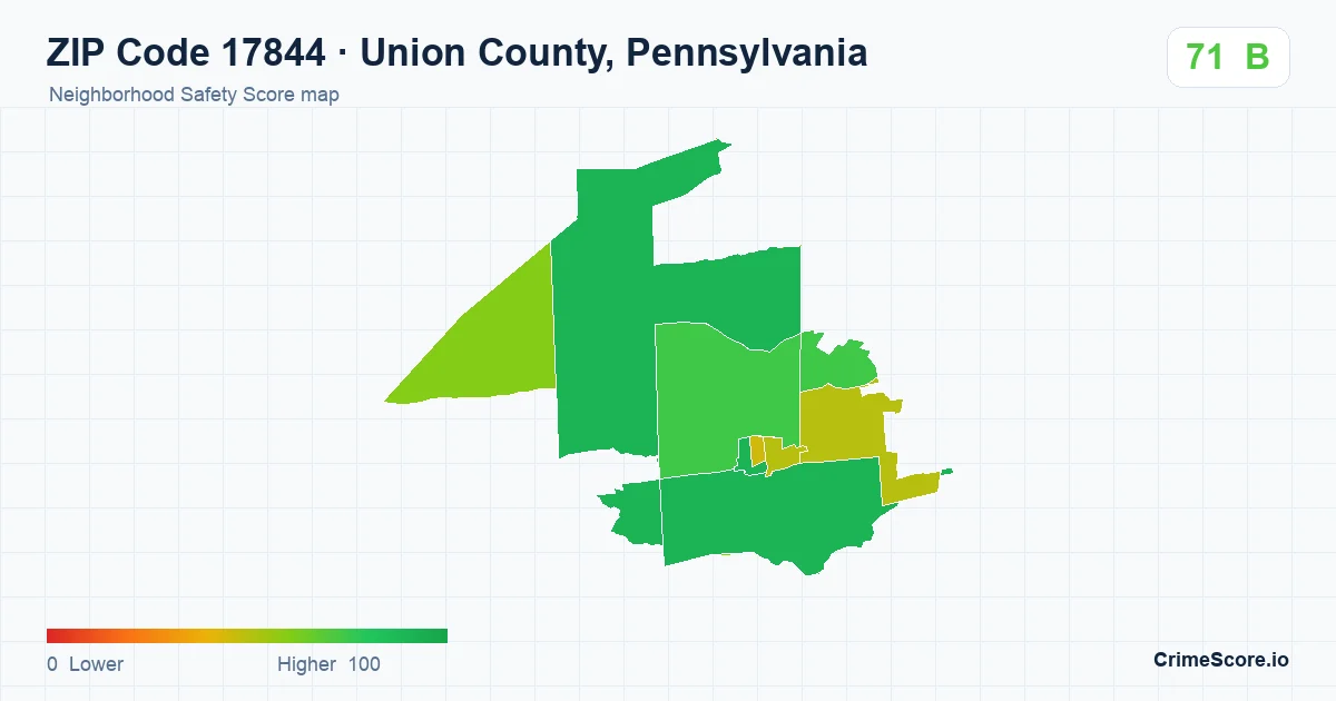 ZIP Code 17844 in Union County, Pennsylvania neighborhood Safety Score map