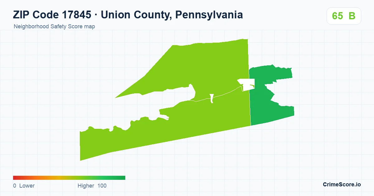 ZIP Code 17845 in Union County, Pennsylvania neighborhood Safety Score map