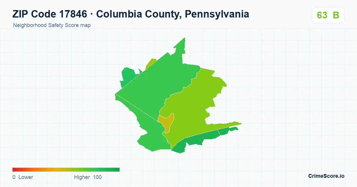 ZIP Code 17846 in Columbia County, Pennsylvania neighborhood Safety Score map