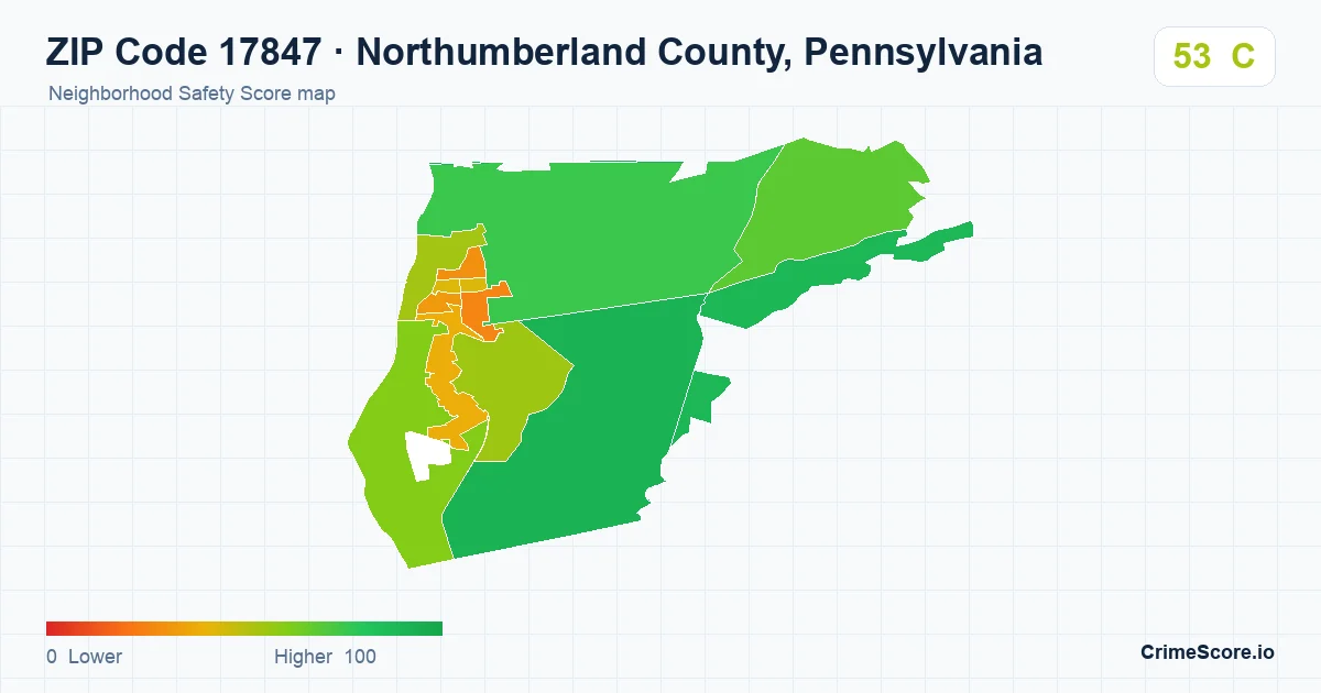 ZIP Code 17847 in Northumberland County, Pennsylvania neighborhood Safety Score map