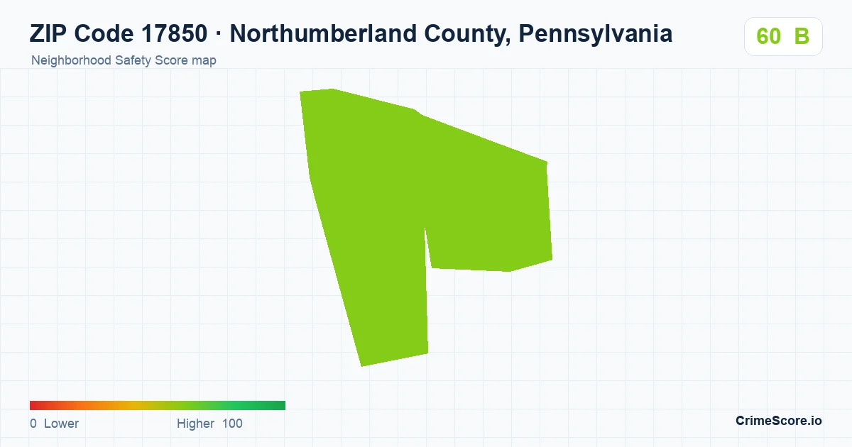 ZIP Code 17850 in Northumberland County, Pennsylvania neighborhood Safety Score map