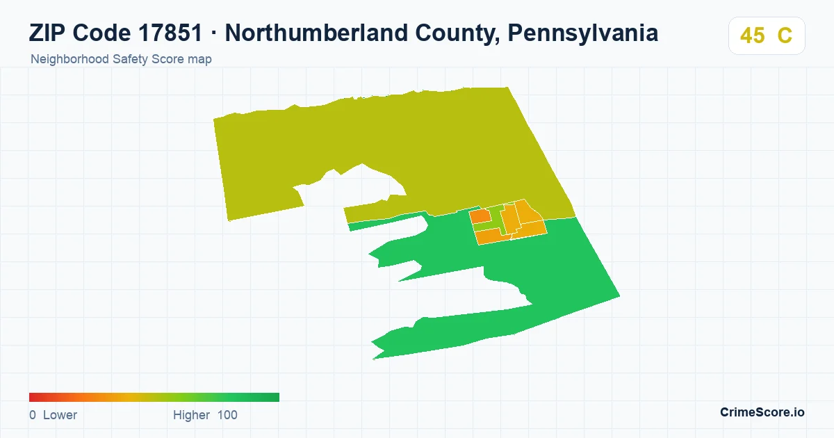 ZIP Code 17851 in Northumberland County, Pennsylvania neighborhood Safety Score map