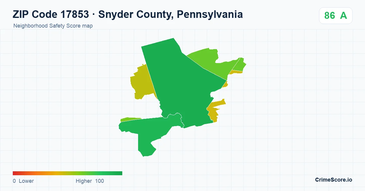 ZIP Code 17853 in Snyder County, Pennsylvania neighborhood Safety Score map