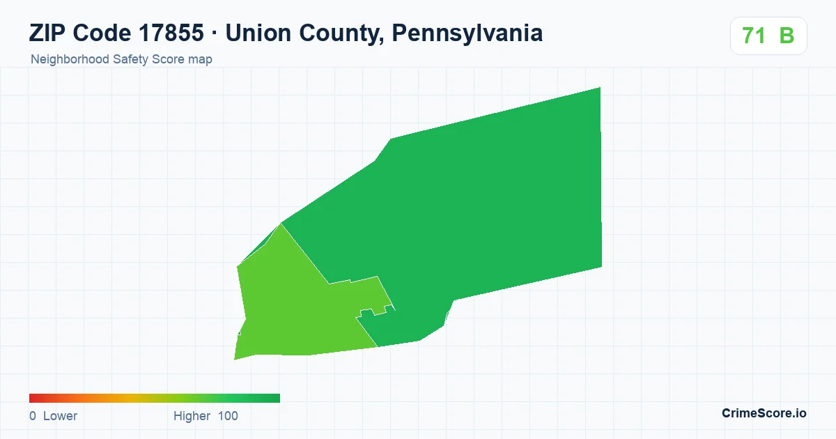 ZIP Code 17855 in Union County, Pennsylvania neighborhood Safety Score map