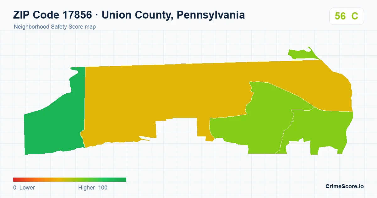 ZIP Code 17856 in Union County, Pennsylvania neighborhood Safety Score map