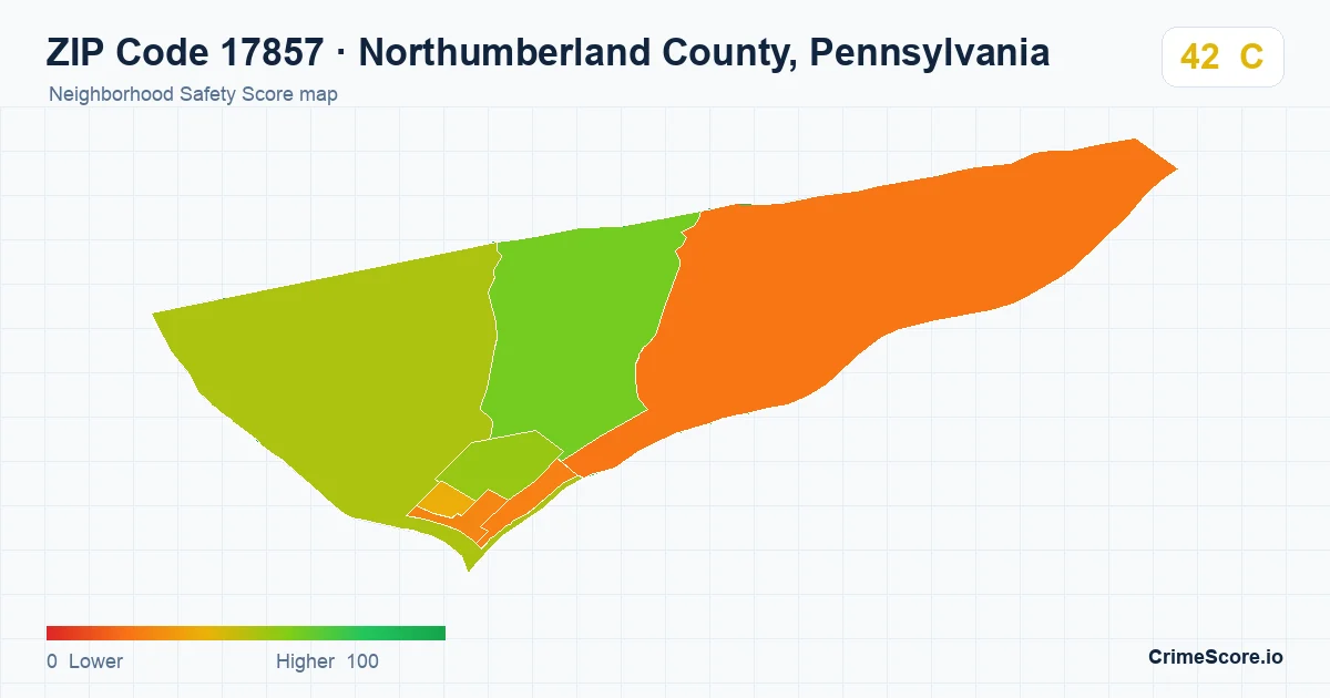 ZIP Code 17857 in Northumberland County, Pennsylvania neighborhood Safety Score map