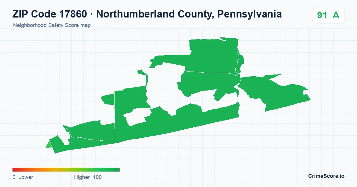 ZIP Code 17860 in Northumberland County, Pennsylvania neighborhood Safety Score map