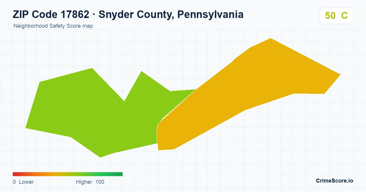 ZIP Code 17862 in Snyder County, Pennsylvania neighborhood Safety Score map