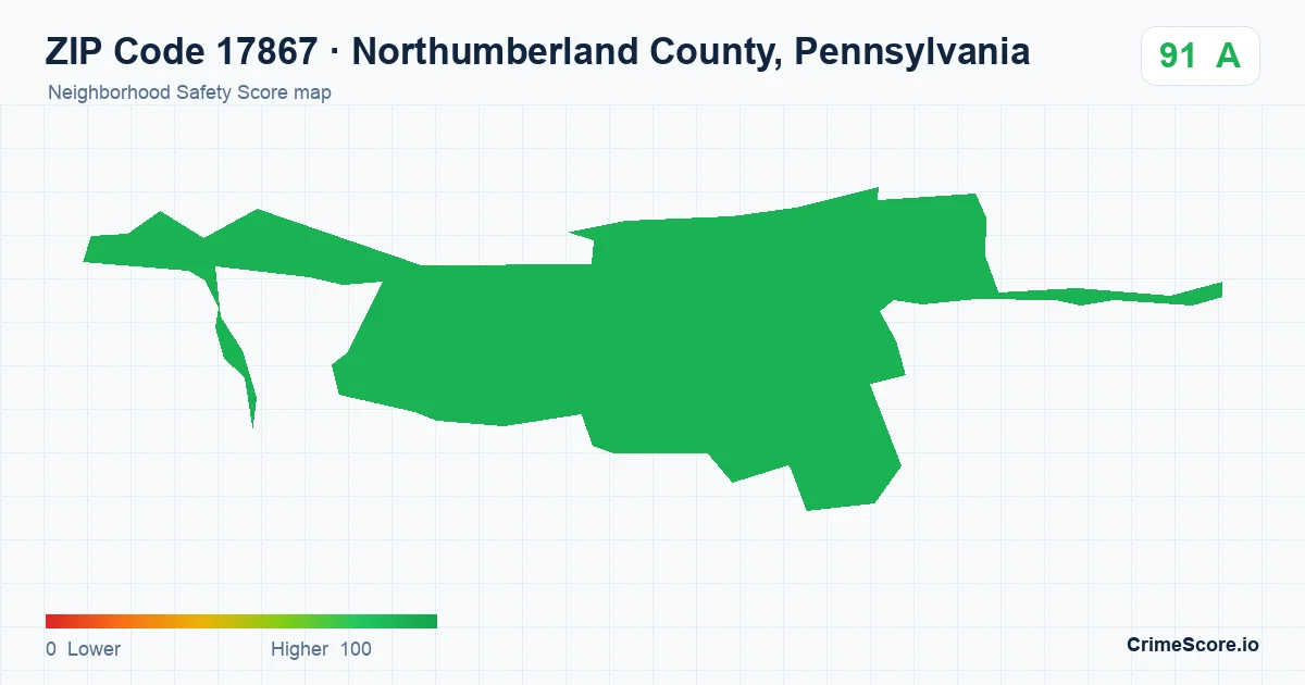 ZIP Code 17867 in Northumberland County, Pennsylvania neighborhood Safety Score map