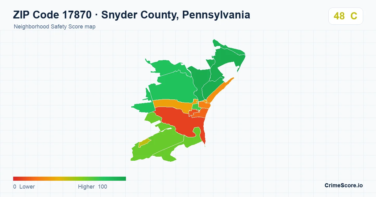 ZIP Code 17870 in Snyder County, Pennsylvania neighborhood Safety Score map