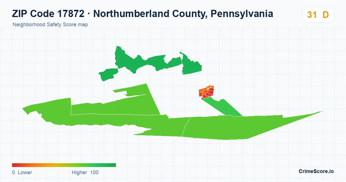 ZIP Code 17872 in Northumberland County, Pennsylvania neighborhood Safety Score map