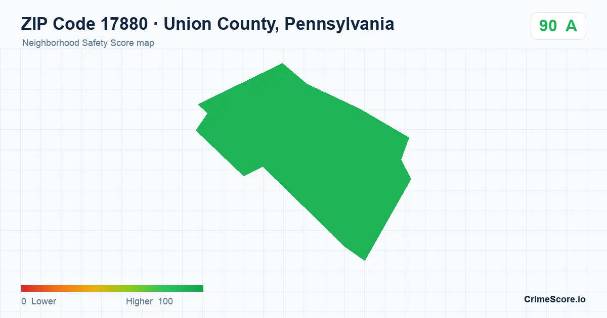 ZIP Code 17880 in Union County, Pennsylvania neighborhood Safety Score map