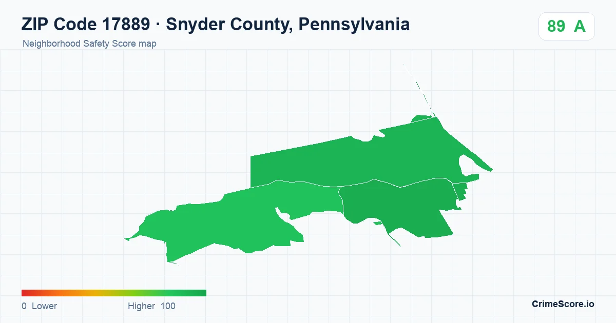 ZIP Code 17889 in Snyder County, Pennsylvania neighborhood Safety Score map