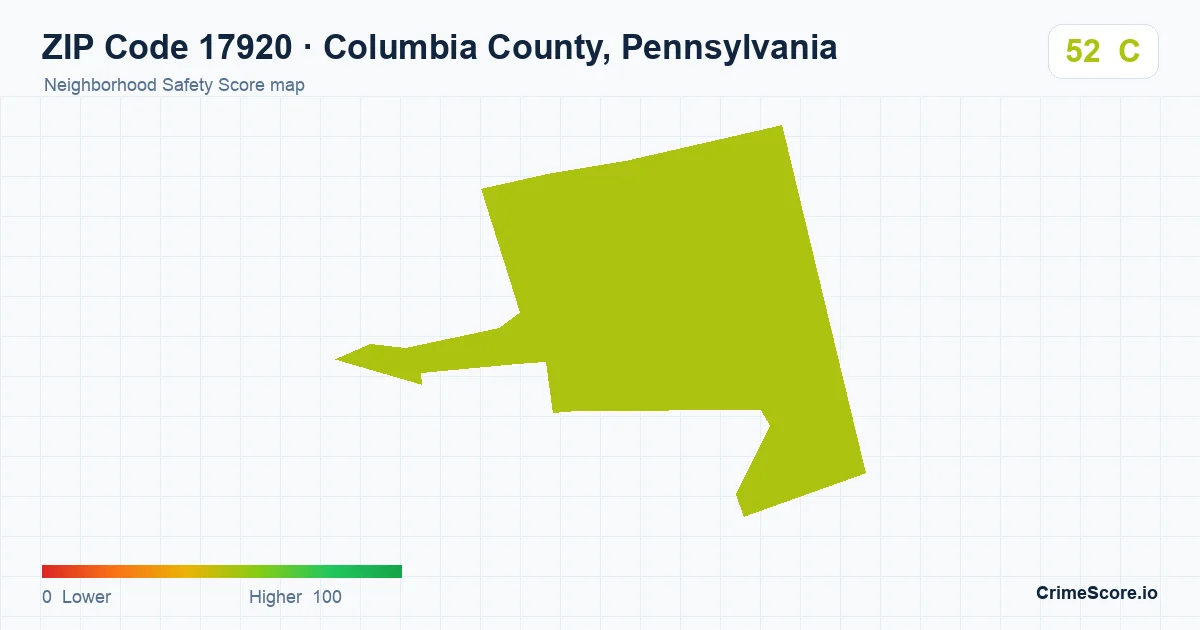 ZIP Code 17920 in Columbia County, Pennsylvania neighborhood Safety Score map