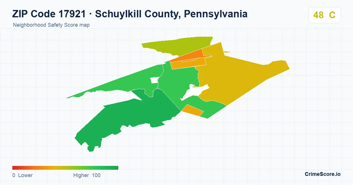 ZIP Code 17921 in Schuylkill County, Pennsylvania neighborhood Safety Score map