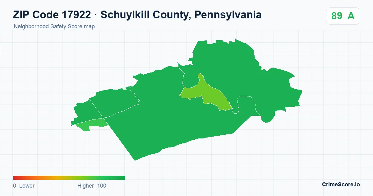 ZIP Code 17922 in Schuylkill County, Pennsylvania neighborhood Safety Score map