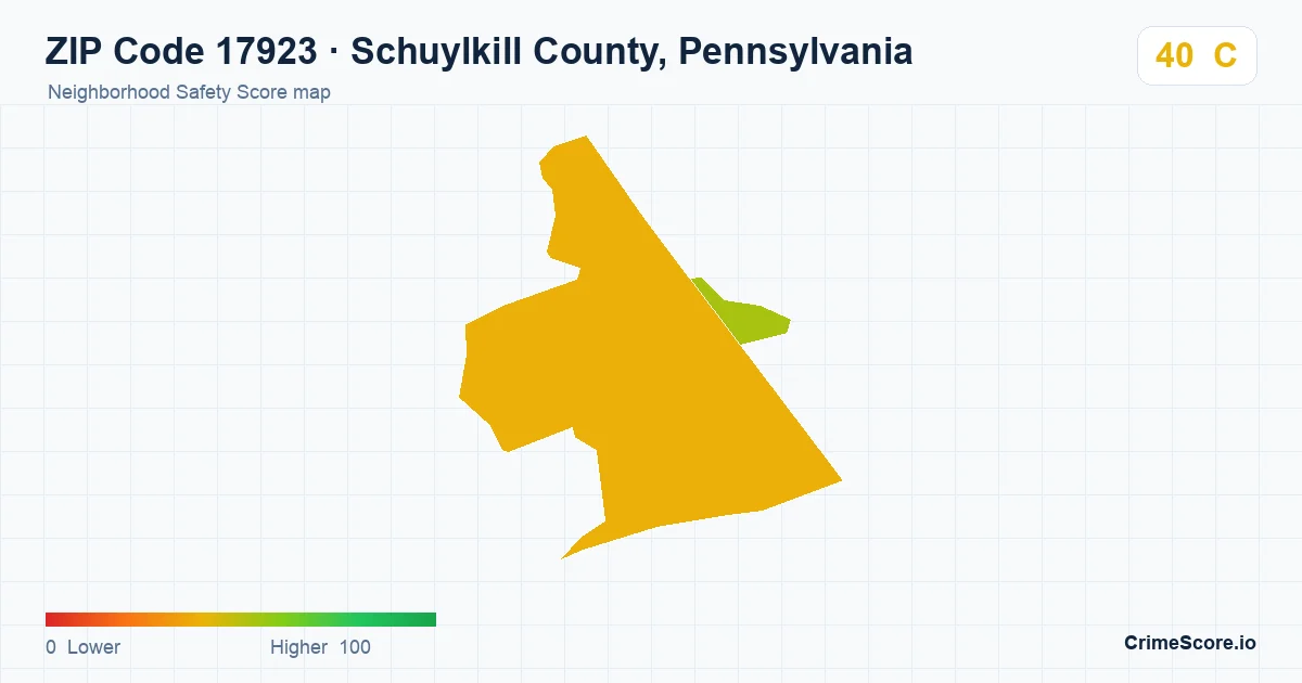ZIP Code 17923 in Schuylkill County, Pennsylvania neighborhood Safety Score map