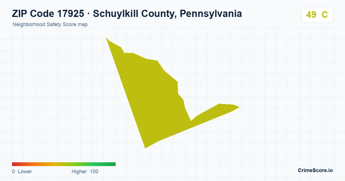 ZIP Code 17925 in Schuylkill County, Pennsylvania neighborhood Safety Score map