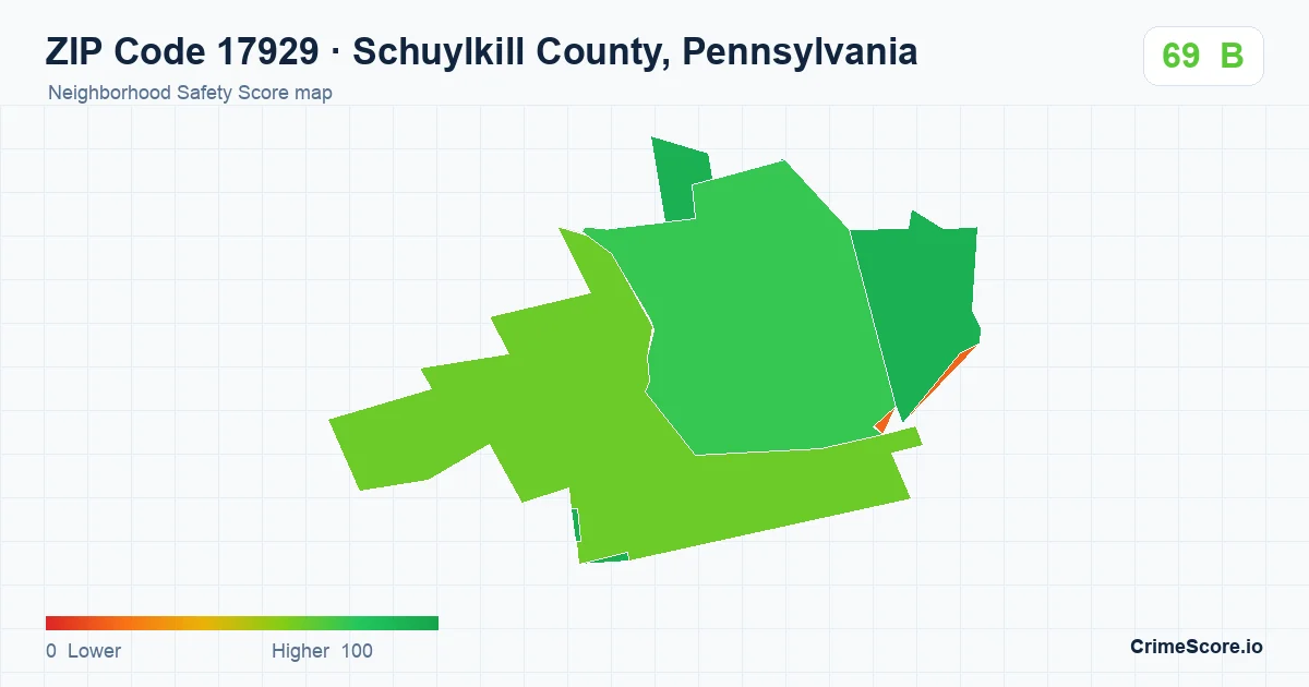 ZIP Code 17929 in Schuylkill County, Pennsylvania neighborhood Safety Score map