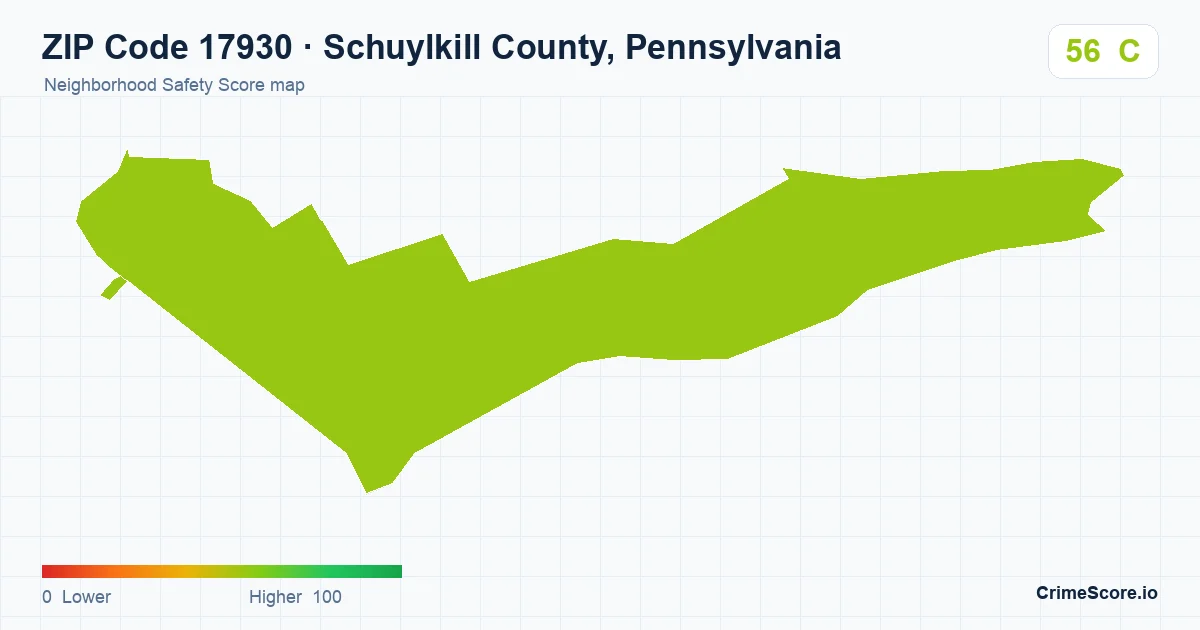 ZIP Code 17930 in Schuylkill County, Pennsylvania neighborhood Safety Score map